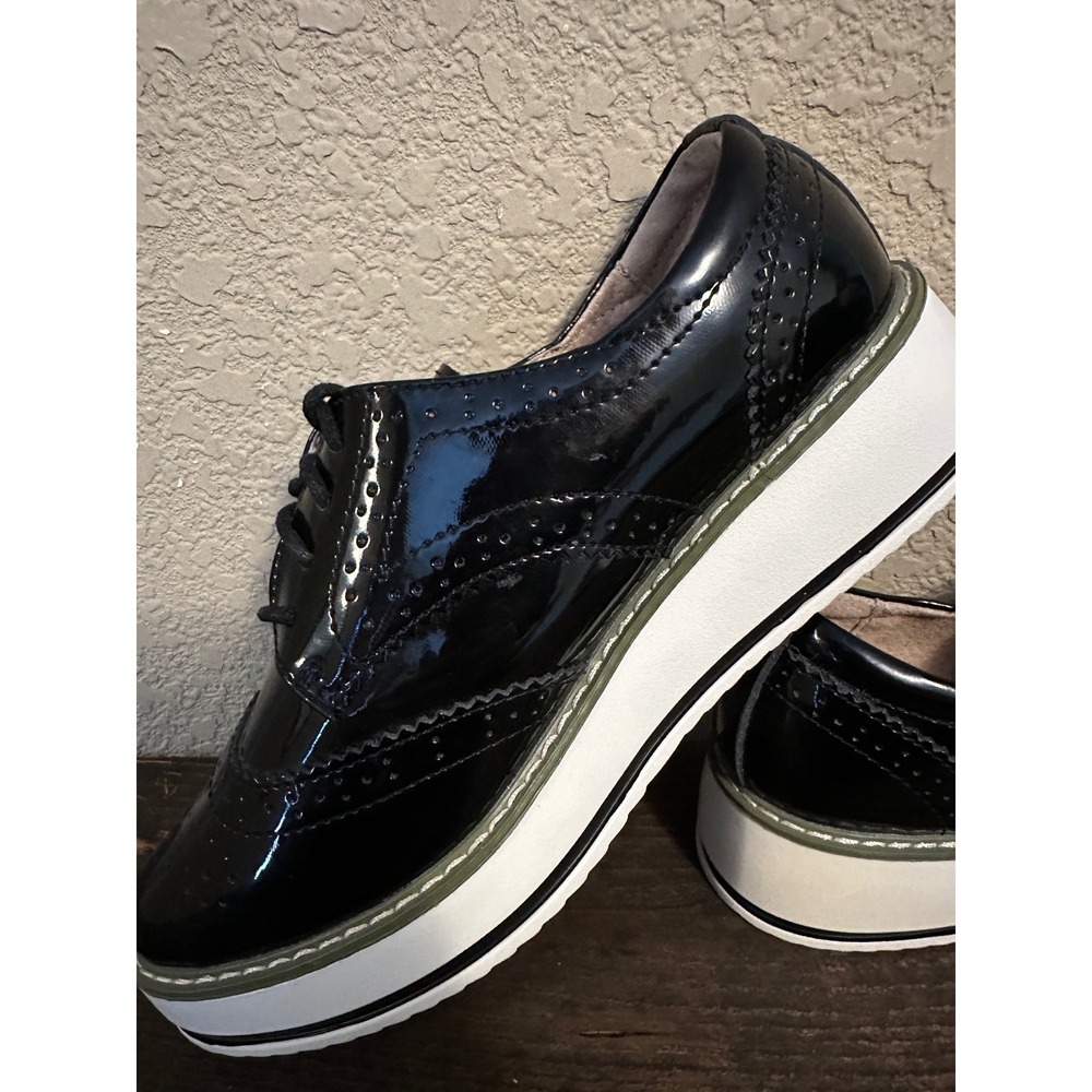 Dadawen Womens Black Patent Wingtip Platform Oxford Shoes Size 7 Brogue - Picture 7 of 15